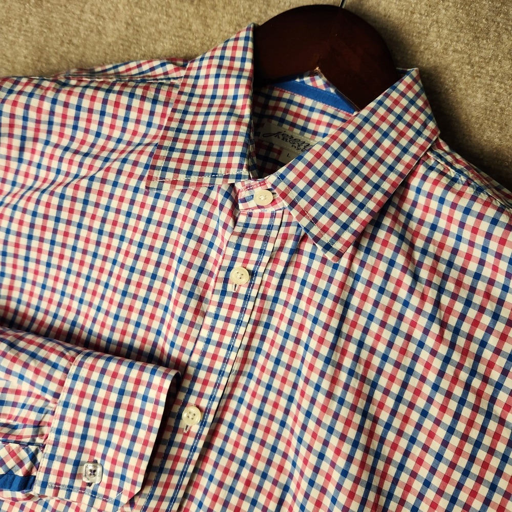 Jeremy Argyle Button Down Mens L Red Blue Gingham Plaid Long Sleeve Shirt